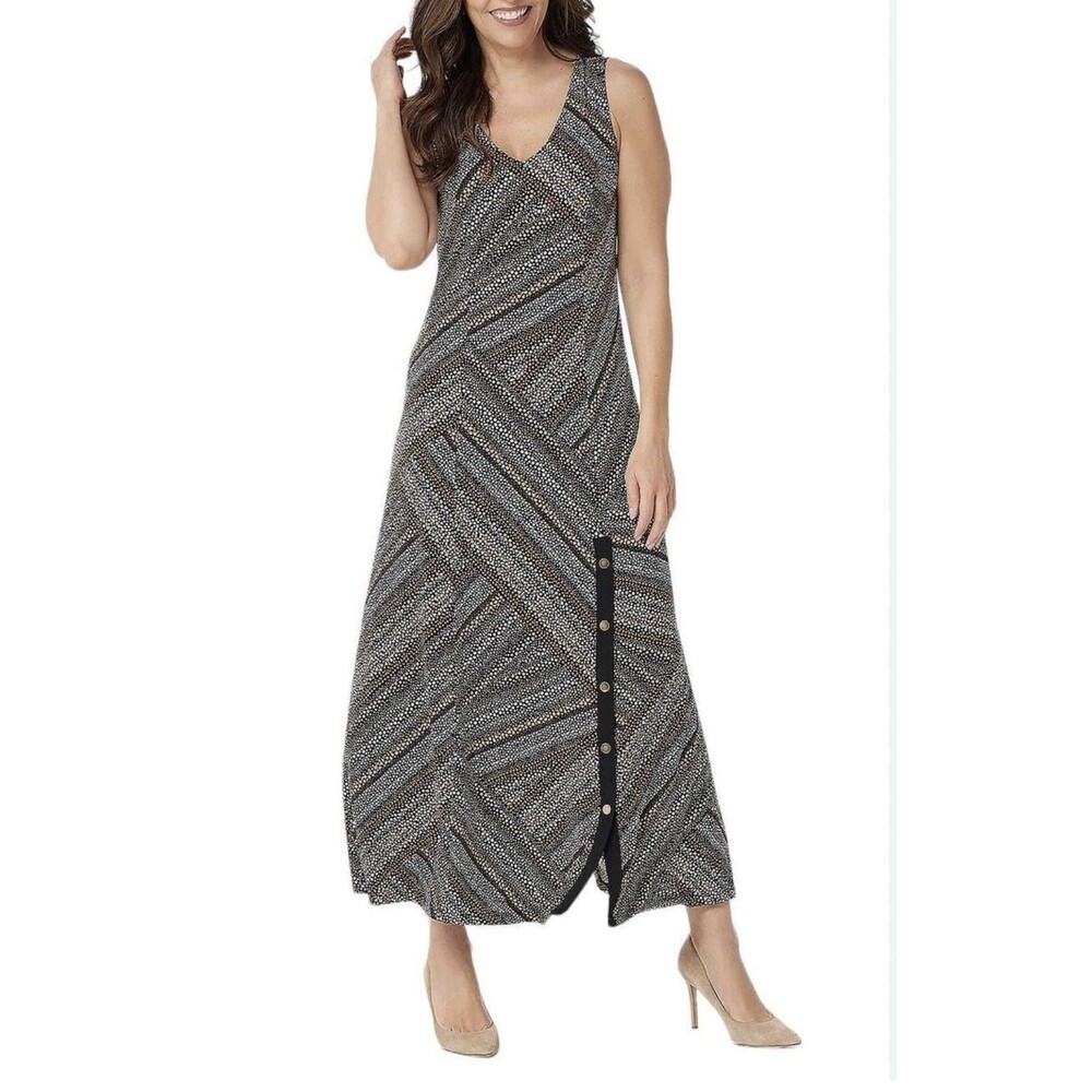 Susan Graver Size XLP Liquid Knit Sleeveless Multi Maxi Dress Snap Detail Boho